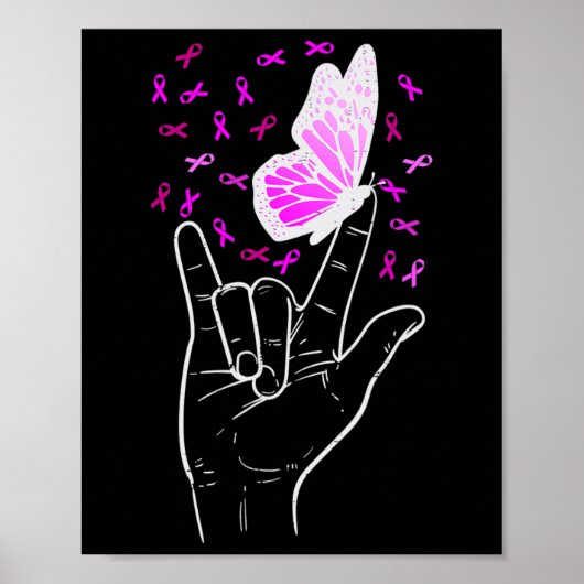 Asl Liebe signieren Butterfly Brustkrebs Bewusstse Poster (Vorne)