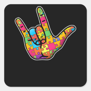 ASL Liebe Signing Language Autismus Awareness Supp Quadratischer Aufkleber