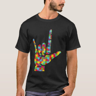 Asl Liebessprache Hand Autismus-Bewusstsein Puzzle T-Shirt