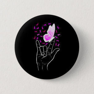 Asl Liebeszeichen Schmetterling Brustkrebs-Bewusst Button