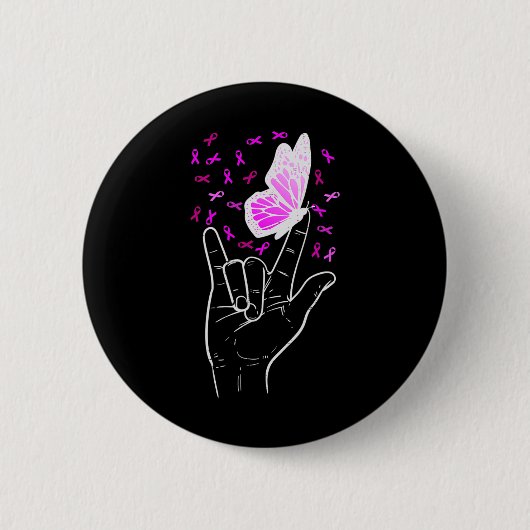 Asl Liebeszeichen Schmetterling Brustkrebs-Bewusst Button (Vorderseite)