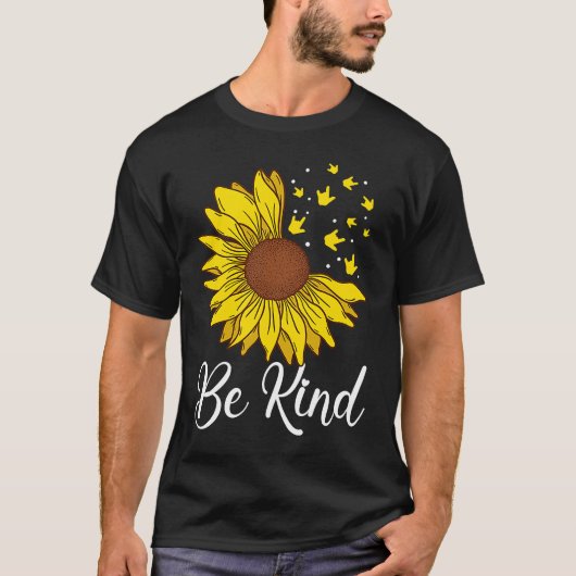 ASL Love Be Kind Sunflower Deaf T-Shirt (Vorderseite)