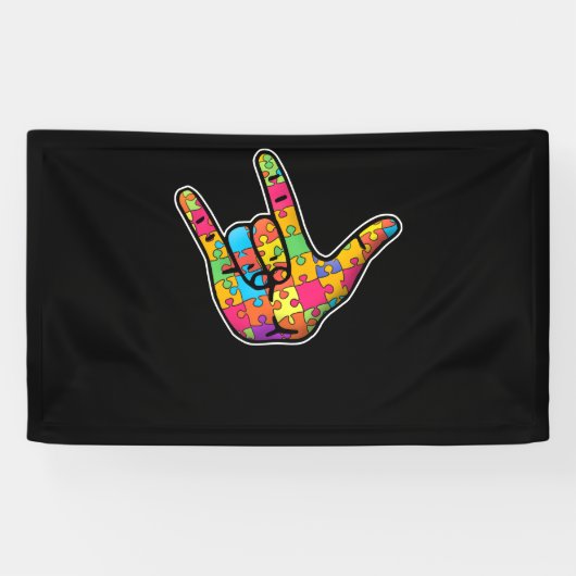 ASL Love Sign Language Autism Awareness Support Banner (Horizontal)