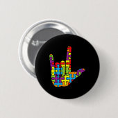 Asl Love Sign Language Autistic Puzzle Autism Awar Button (Vorne & Hinten)