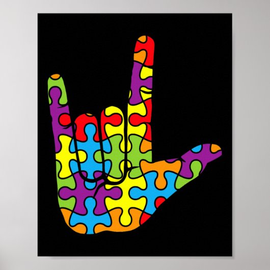 Asl Love Sign Language Autistic Puzzle Autism Awar Poster (Vorne)