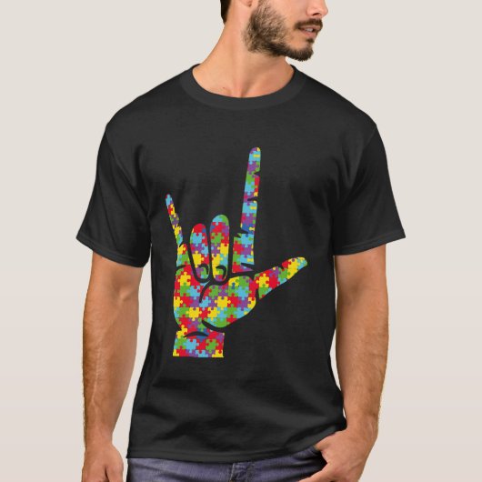 Asl Love Sign Language Hand Autism Awareness Puzzl T-Shirt (Vorderseite)