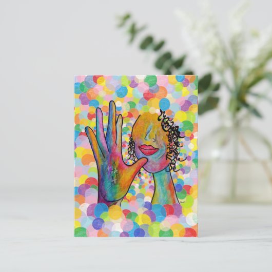 ASL Mutter auf einer Blase Hintergrund Postkarte (Stehend Vorderseite)