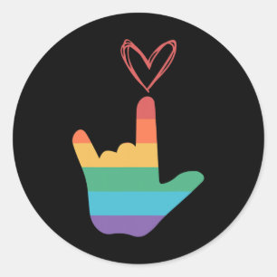 ASL Rainbow Liebe Symbol Deaf Runder Aufkleber