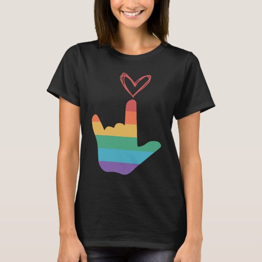 ASL Rainbow Liebe Symbol Deaf T-Shirt (Vorderseite)