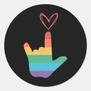 Asl Regenbogen-Liebe-Symbol Gehörlos Runder Aufkleber