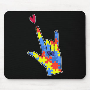 ASL Sign Language Autism Awareness Colorful Puzzle Mousepad