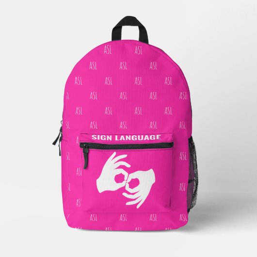 ASL Sign Language Backpack – Hot Magenta Bedruckter Rucksack (Vorderseite)