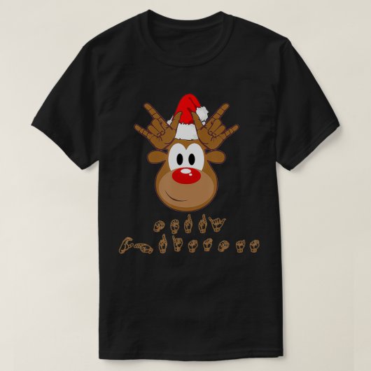 ASL Sign Language Deaf Christmas Rentier T-Shirt (Design vorne)