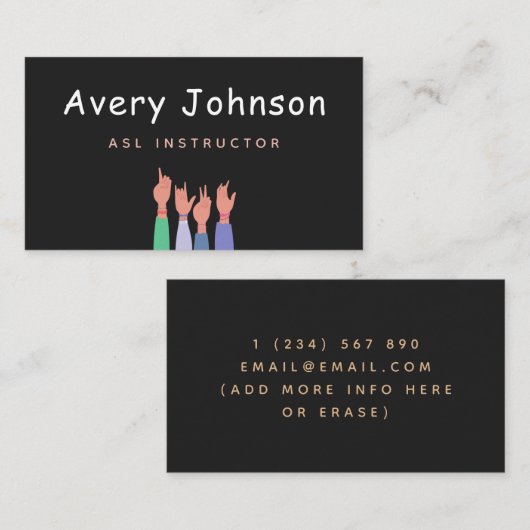ASL Sign Language Instructor Einfach Minimalistisc Visitenkarte (Vorne/Hinten)