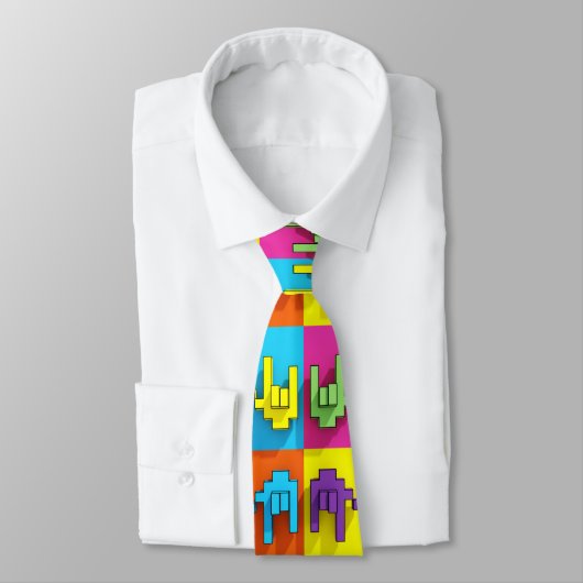 ASL Sign Language Pixel Liebe Pop Neck Tie Krawatte (Gebunden)