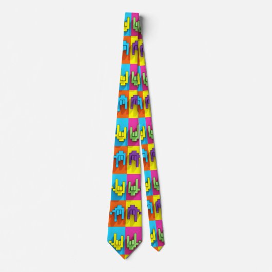 ASL Sign Language Pixel Liebe Pop Neck Tie Krawatte (Vorderseite)