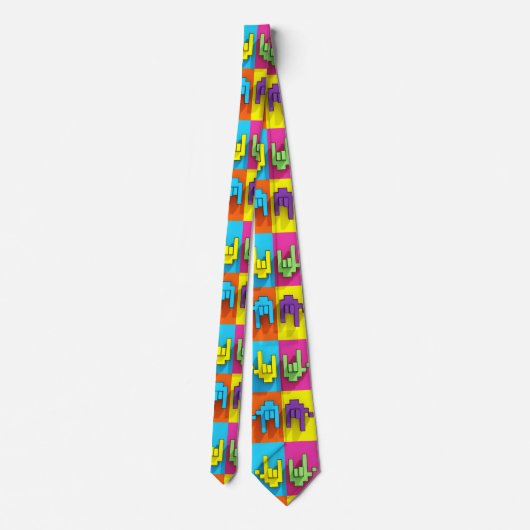 ASL Sign Language Pixel Liebe Pop Neck Tie Krawatte (Rückseite)