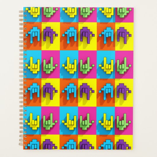 ASL Sign Language Pixel Love Pop Planner Planer (Vorderseite)