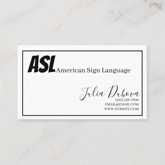 ASL, Signsprache, Übersetzer, Visitenkarte (Vorderseite)