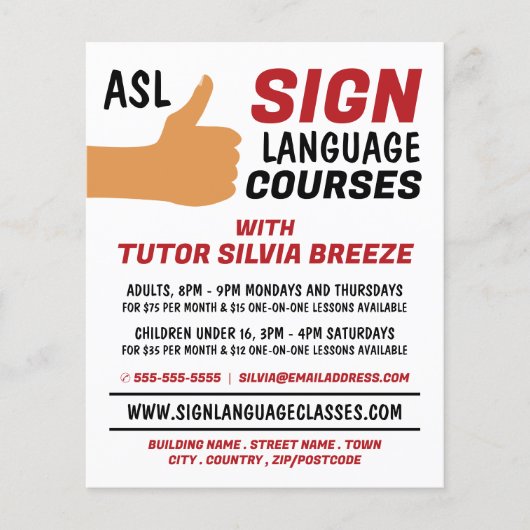 ASL Thumbs-up Gesture Sign Language Course Advert Flyer (Vorne)