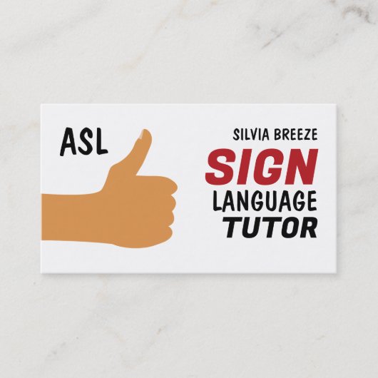 ASL Thumbs-up Gesture Sign Language Tutor, Lehrer Visitenkarte (Vorderseite)