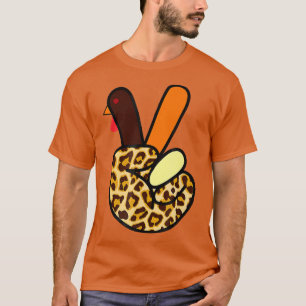 ASL Turkey Hand Peace Sign Leopard Erntedank Pe T-Shirt