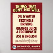 ASL und Englisch mischen sich nicht. Poster (Vorne)