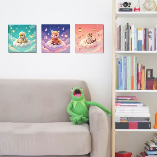ASMR Alpaca, Chick, Kitten Wall Art Set von 3