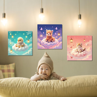 ASMR Alpaca, Chick, Kitten Wall Art Set von 3