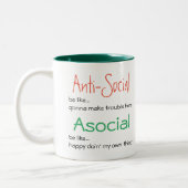 Asoziales nicht antisoziales: Positiv Introvert Zweifarbige Tasse (Links)
