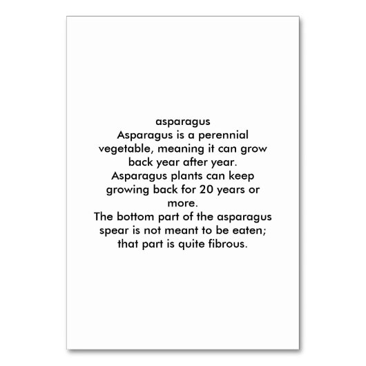 Asparagus Custom Reading Flashcards Tischnummer (Rückseite)