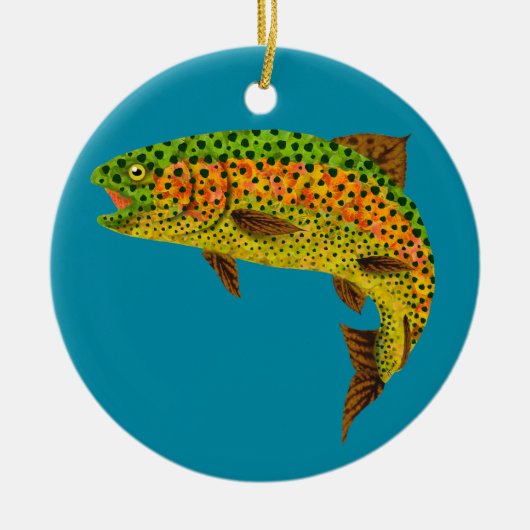 Aspen-Blatt-Regenbogenforelle 1 Keramik Ornament (Vorne)