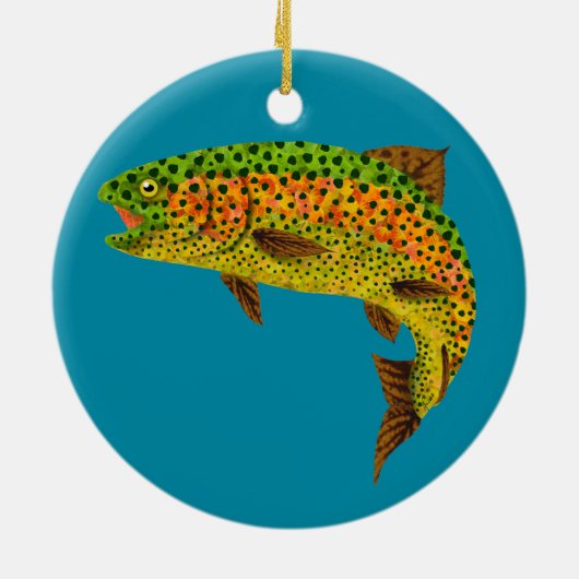 Aspen-Blatt-Regenbogenforelle 1 Keramik Ornament (Hinten)