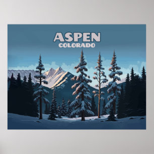 Aspen Colorado Bäume Schnee Berge Retro Poster