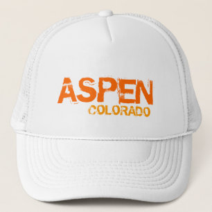 Aspen Colorado, einfache, weiße Orange Hut Truckerkappe