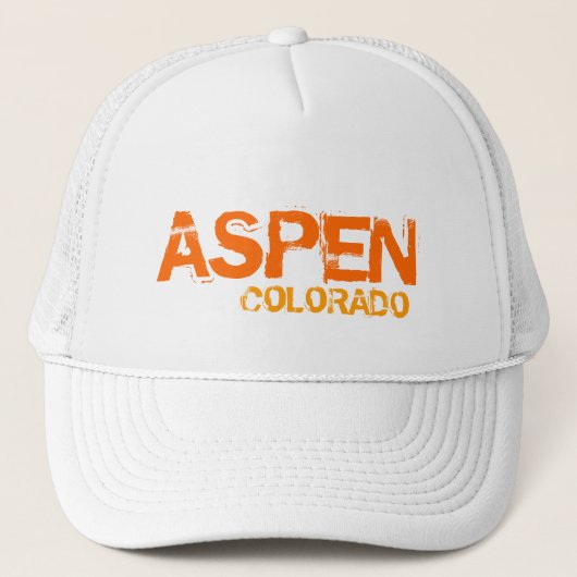 Aspen Colorado, einfache, weiße Orange Hut Truckerkappe (Vorderseite)