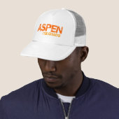 Aspen Colorado, einfache, weiße Orange Hut Truckerkappe (Beispiel)