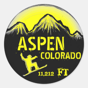 Aspen Colorado Gelbe Snowboard-Kunst Aufkleber