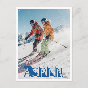 Aspen Colorado Paar Skifahren Winter Szene Postkarte