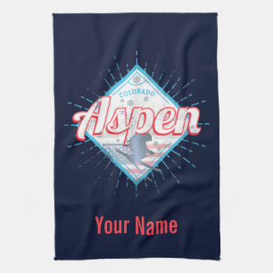 Aspen Colorado Retro Skifahrer Vintage USA Skifahr Geschirrtuch