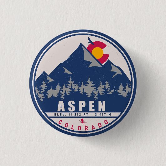Aspen Colorado Retro Sunset Souvenirs 80er Button (Vorderseite)