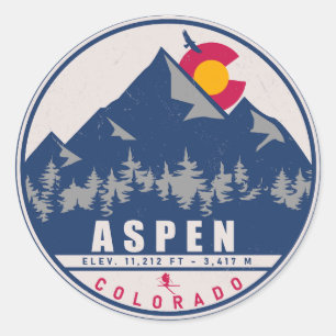 Aspen Colorado Retro Sunset Souvenirs 80er Runder Aufkleber