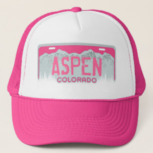 Aspen Colorado rosa Nummernschild Souvenirhut Truckerkappe