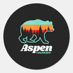 Aspen Colorado Skifahren Snowboarden Bär  Runder Aufkleber