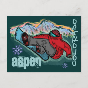 Aspen Colorado Snowboarder-Schildkröte Postkarte