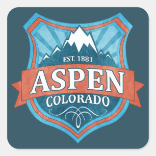 Aspen Colorado Türkis Grunge Schild quadratische A Quadratischer Aufkleber