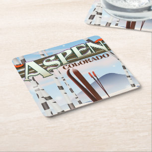 Aspen Colorado Vintage Art Ski Poster. Rechteckiger Pappuntersetzer