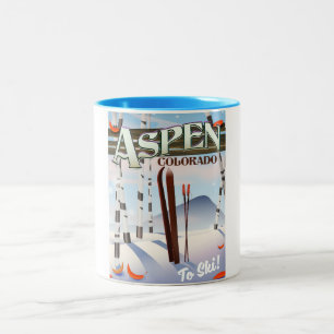 Aspen Colorado Vintage-Skiplakat. Zweifarbige Tasse