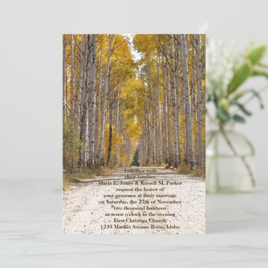 Aspen-Gasse in der Herbst-Hochzeit Einladung (Stehend Vorderseite)