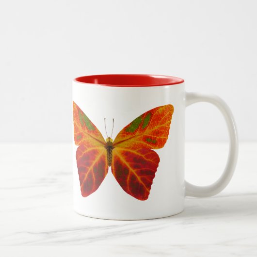 Aspen Leaf Butterfly 2 Zweifarbige Tasse (Rechts)